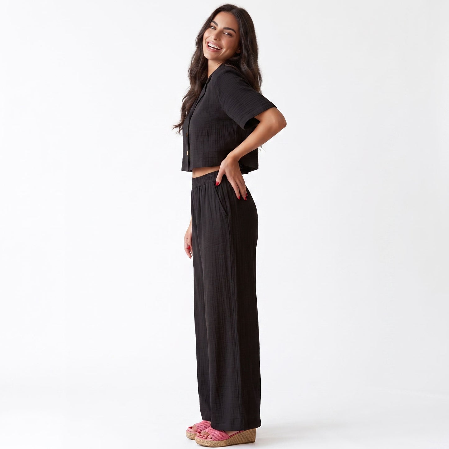 toocool completo donna crop top pantaloni palazzo casual toocool vi 5084