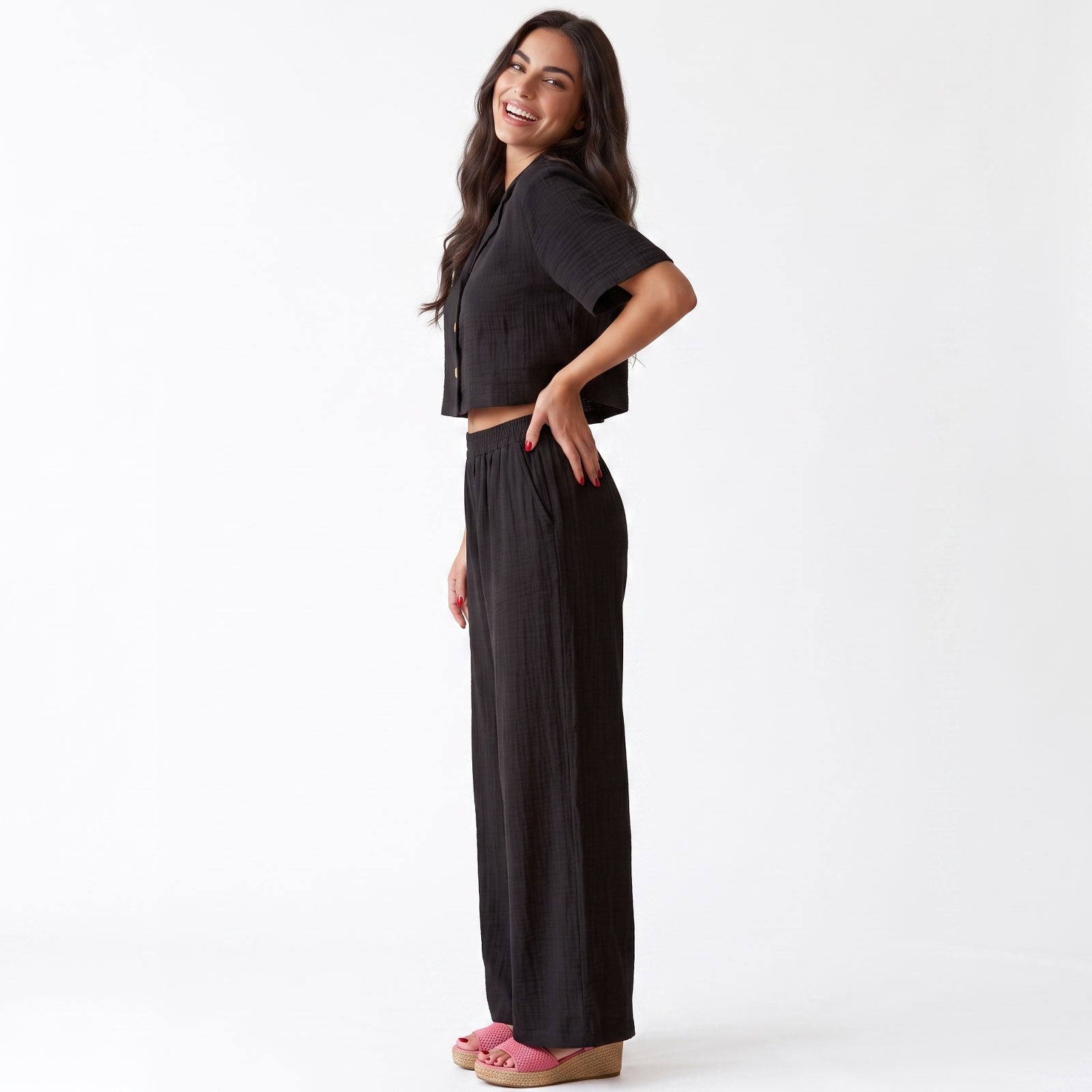 toocool completo donna crop top pantaloni palazzo casual toocool vi 5084