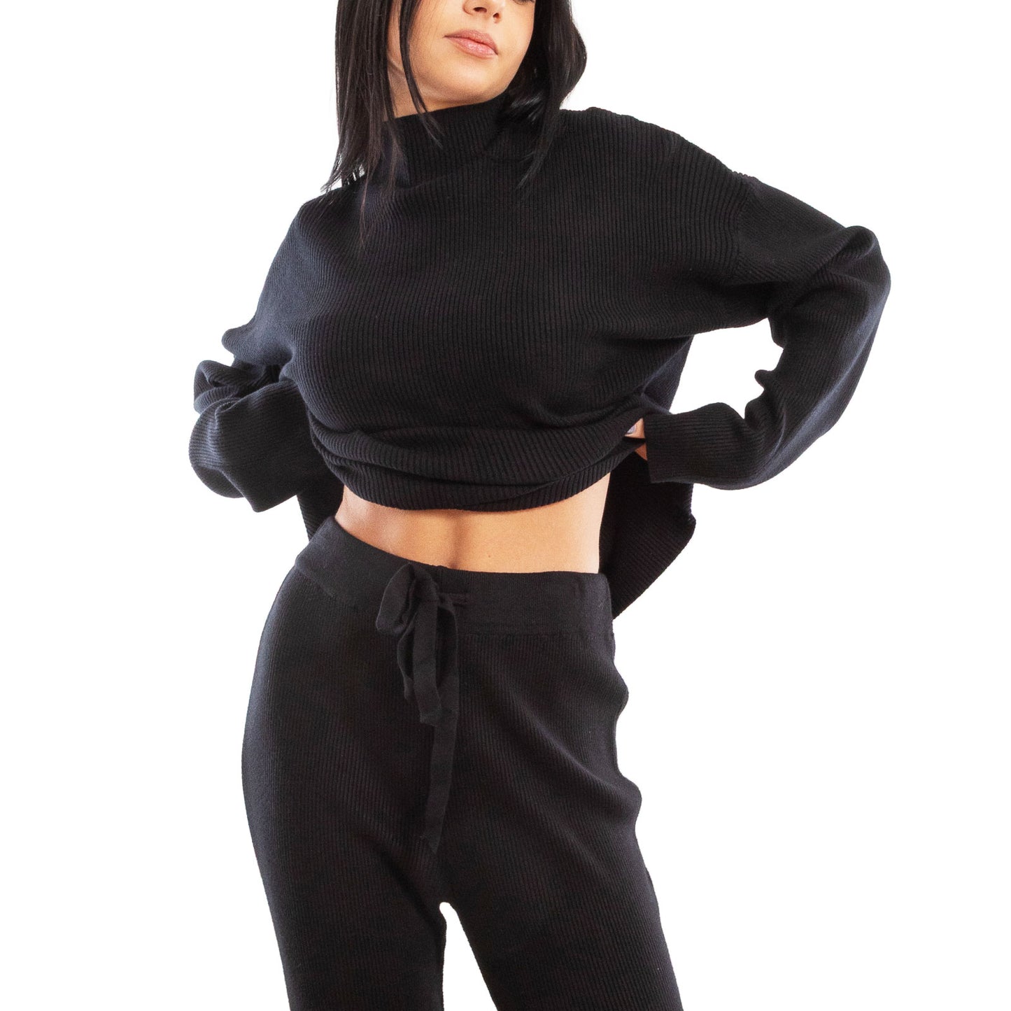 toocool completo donna maglia costine 2 pezzi set coordinato alto pantaloni zampa laccio tuta casual loungewear 59111