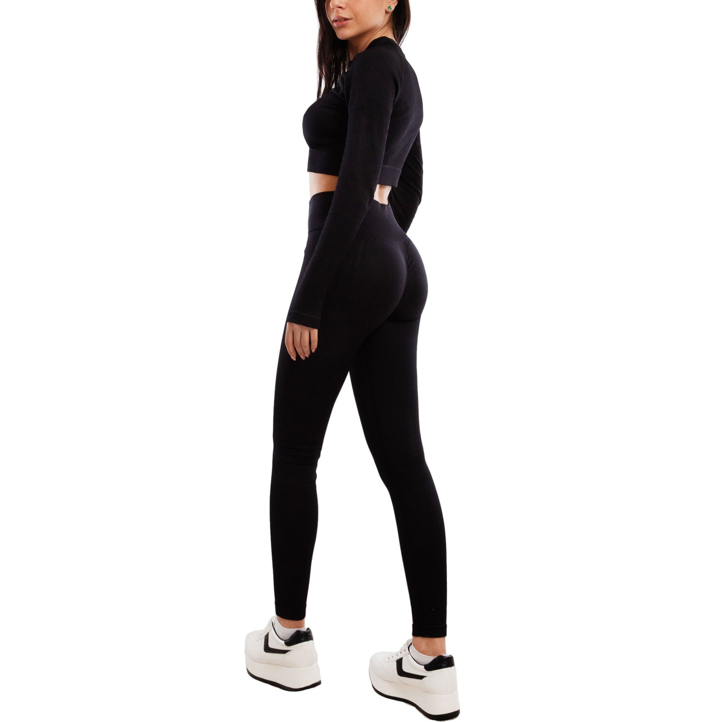 toocool completo sportivo donna 2 pezzi set palestra seamless costine top crop foro per pollice leggings push up vita alta toocool s90077 nero sm