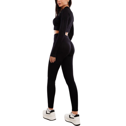toocool completo sportivo donna 2 pezzi set palestra seamless costine top crop foro per pollice leggings push up vita alta toocool s90077 nero sm