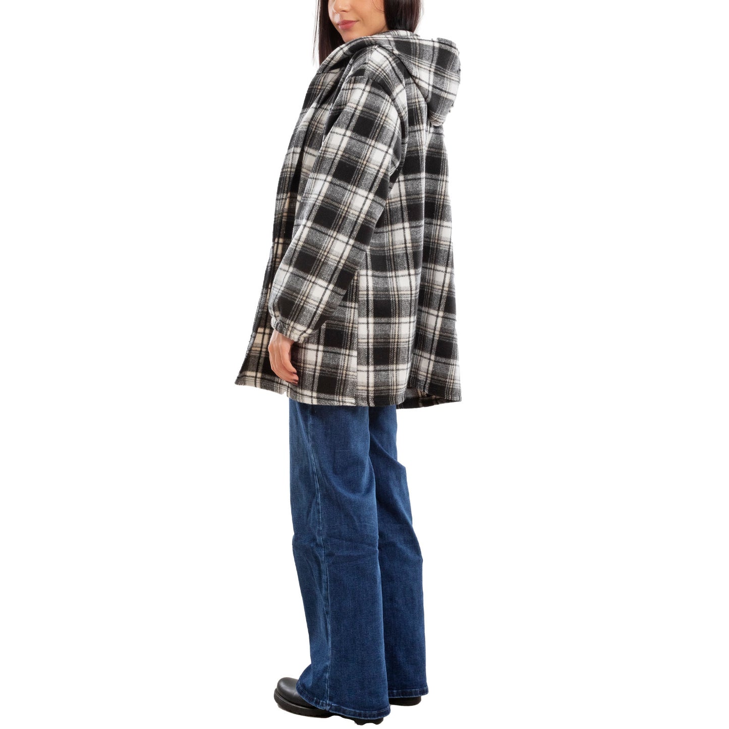 toocool giacca donna blazer felpa cardigan flanella cappuccio scozzese quadri toocool vi 5790 nero sl