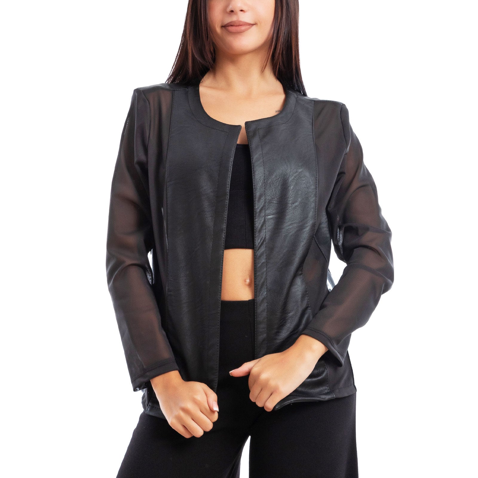 toocool giacca pelle sintetica donna velata elegante g987