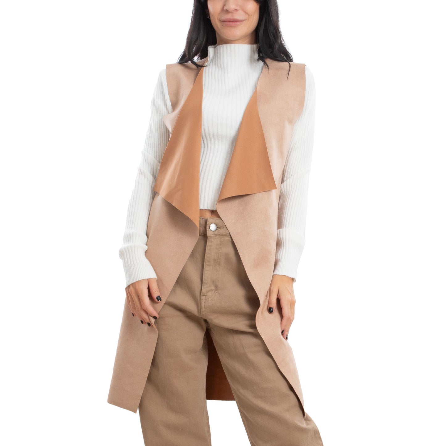 immagine-5-toocool-gilet-lungo-donna-scamosciato-smanicato-vi-3601