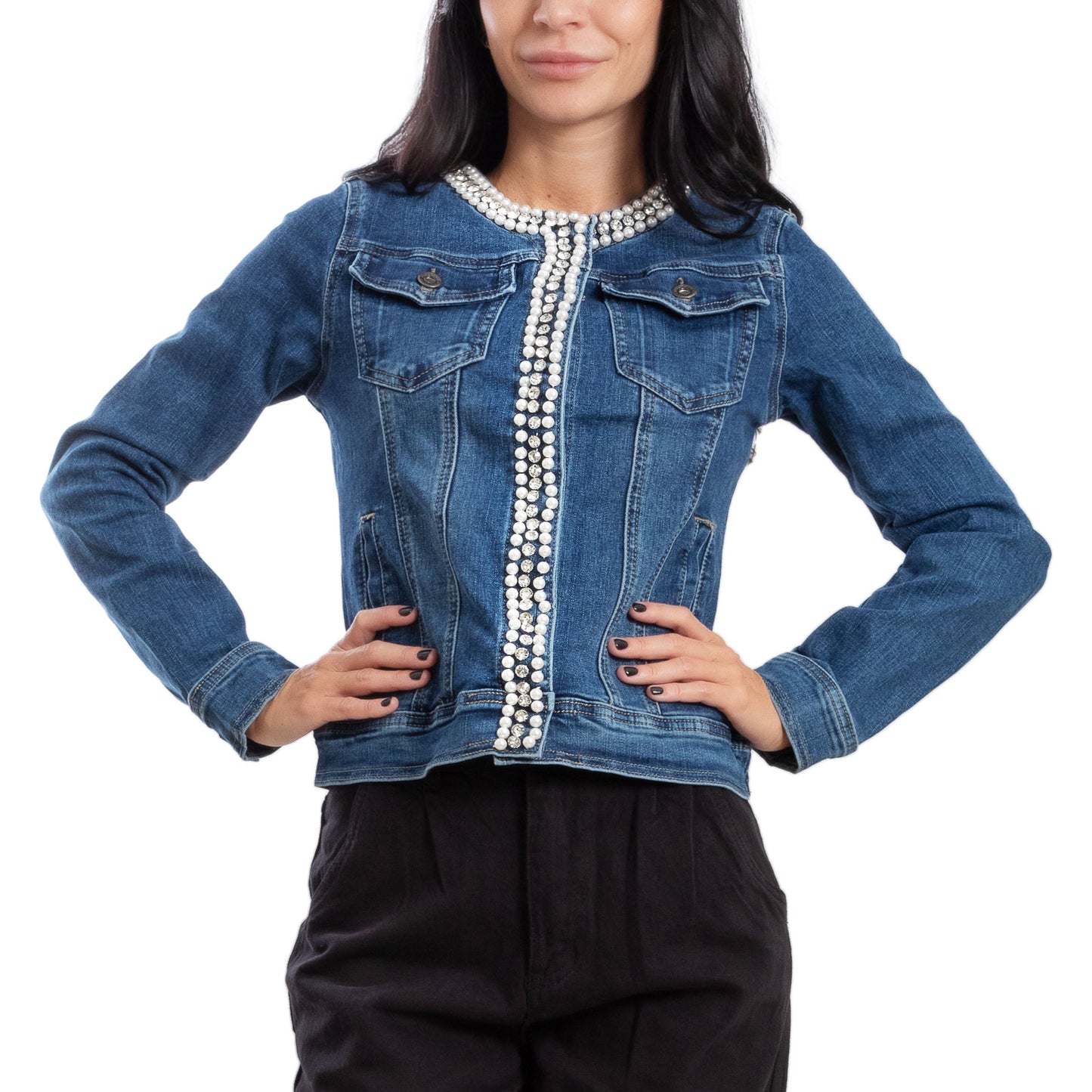 toocool giubbotto donna giacca jeans denim giacchetto giubbino perle toocool