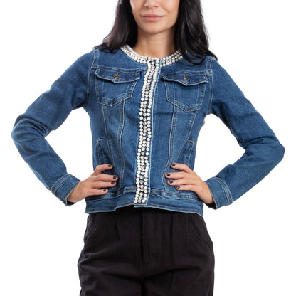 toocool giubbotto donna giacca jeans denim giacchetto giubbino perle toocool