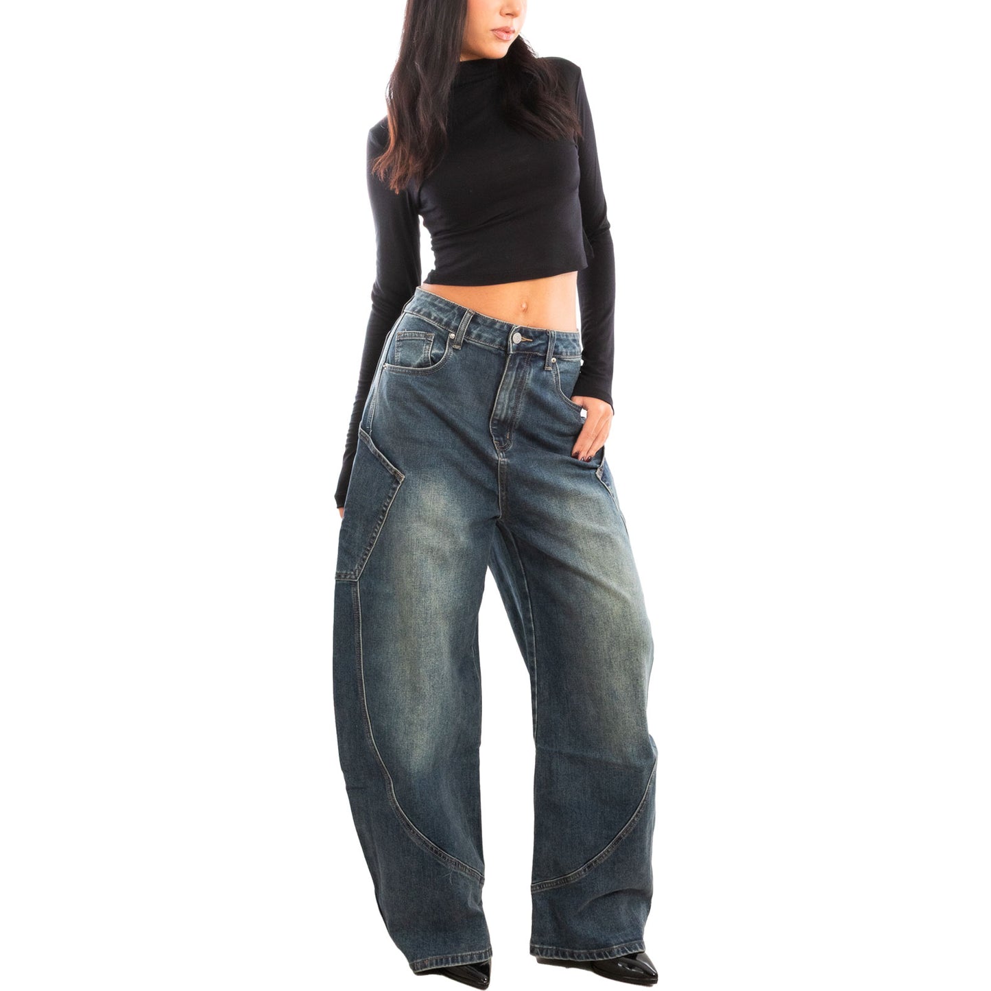 toocool jeans donna baggy banana pantaloni casual denim distressed lavaggio acido toocool 2mt691 blu xs