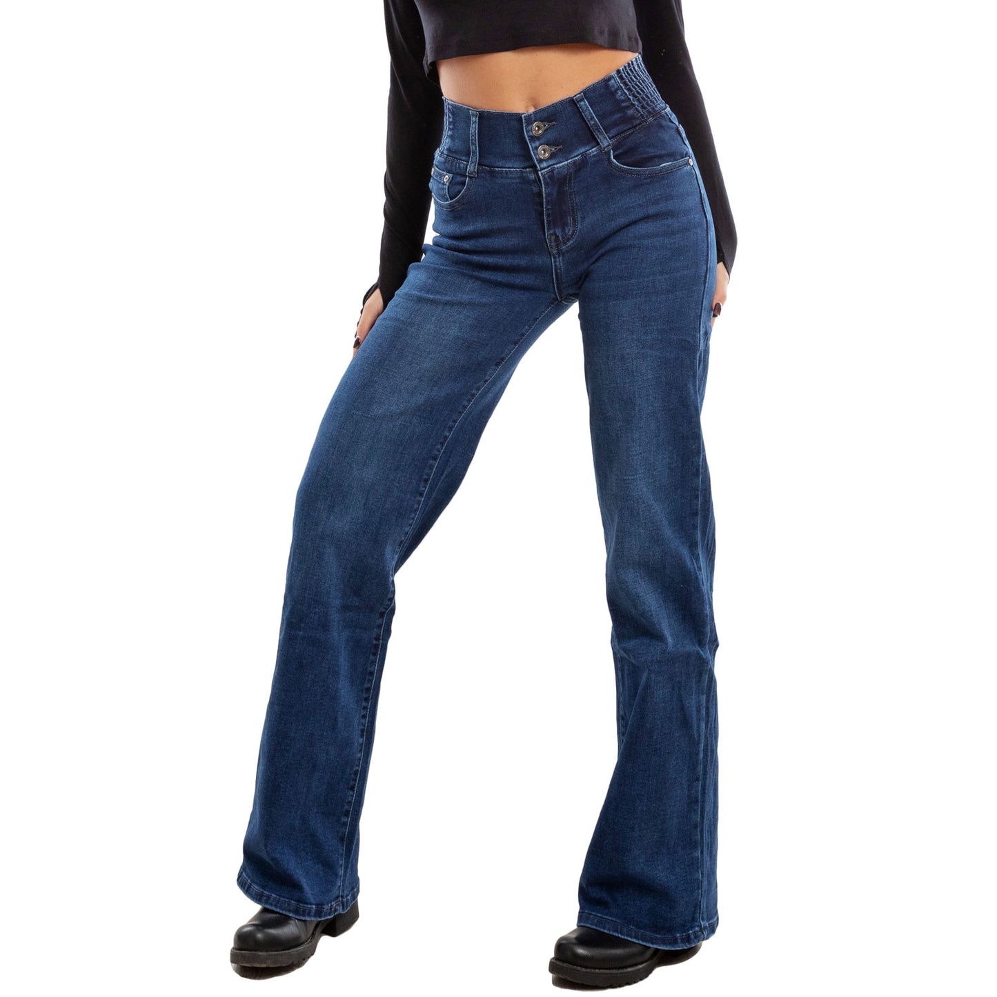 toocool jeans donna pantaloni denim vita alta palazzo bootcut elasticizzati toocool cy 1696 blu xs