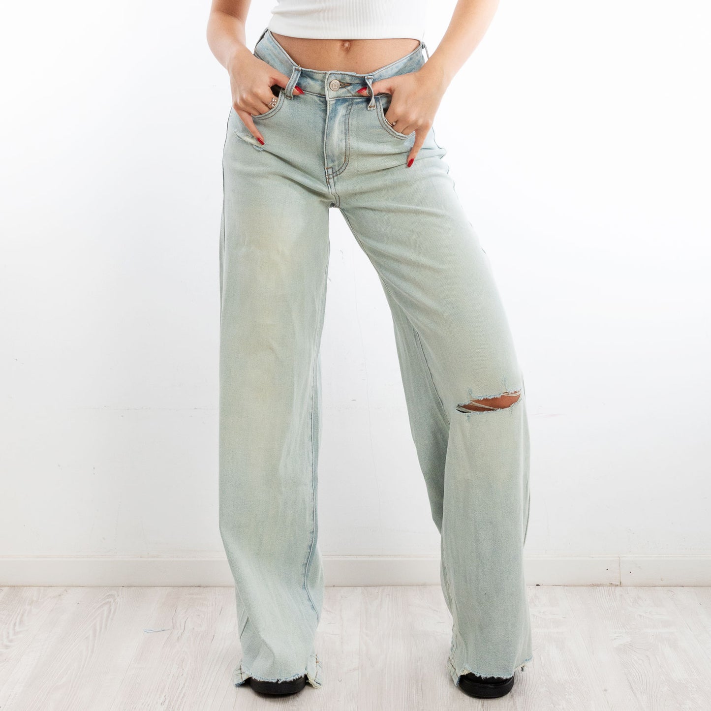 toocool jeans donna pantaloni strappati palazzo casual baggy dt126a