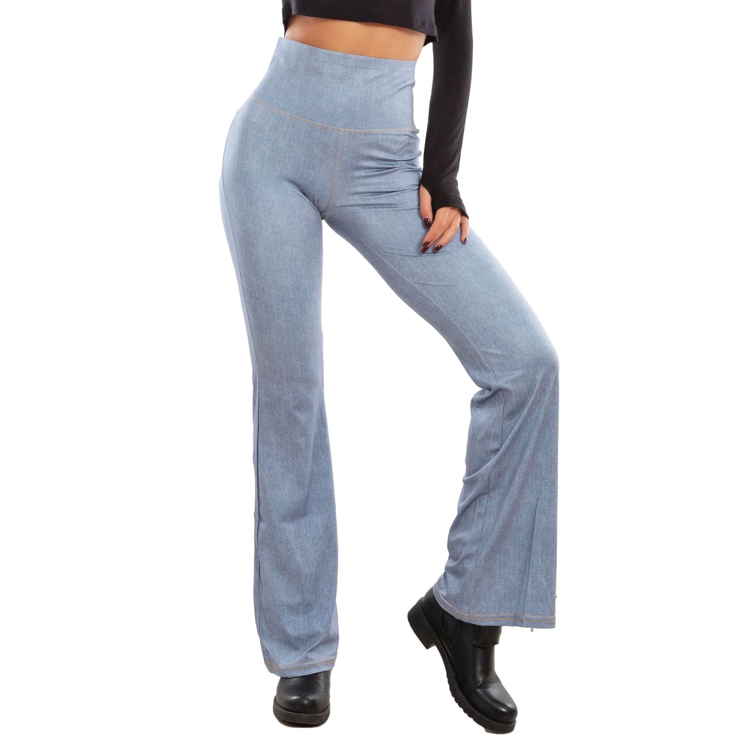 toocool leggings donna pantaloni effetto jeans zampa elefante campana vita alta toocool vi 711 blu chiaro s