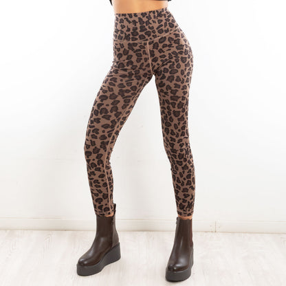 toocool leggings donna pantaloni maculati leopardati vita alta elasticizzati toocool vi 7881 marrone sm