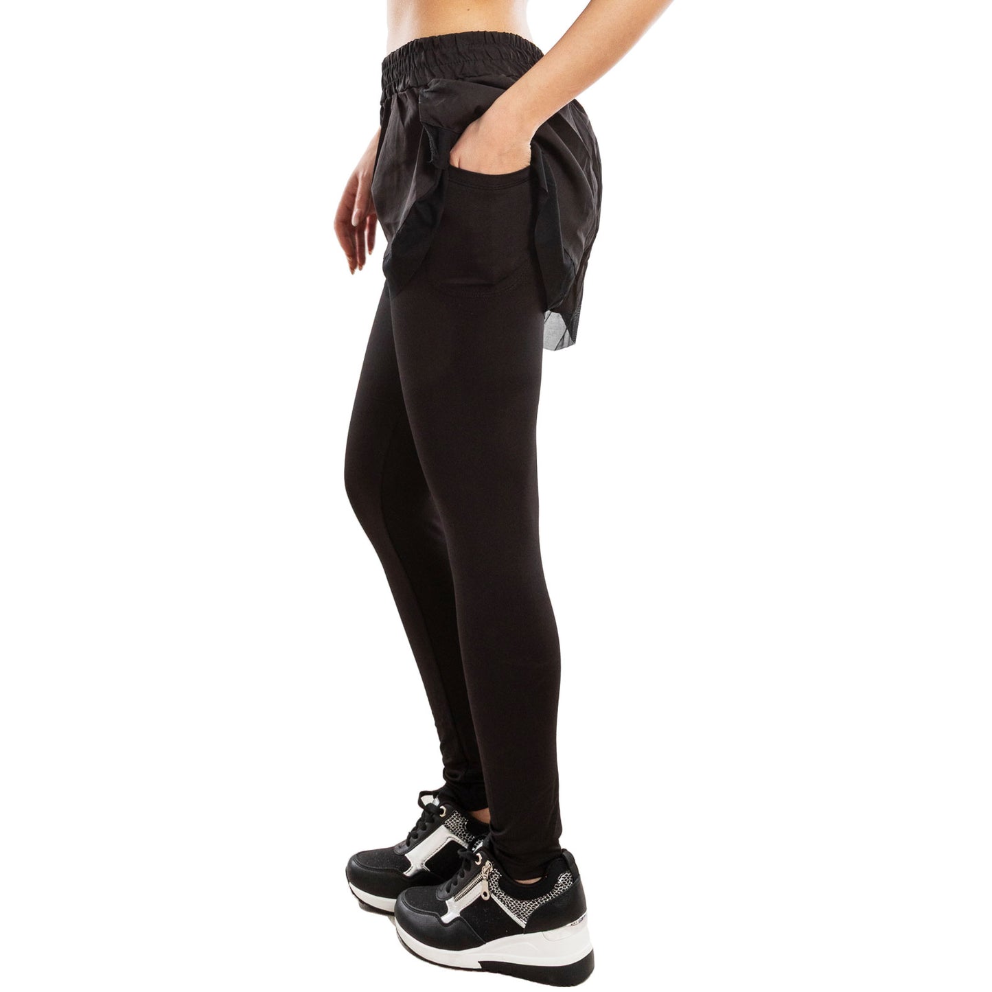 toocool leggings sportivi 2 in 1 donna pantaloncini sovrapposti tasca laterale leggings fitness yoga palestra toocool 821915 nero sm