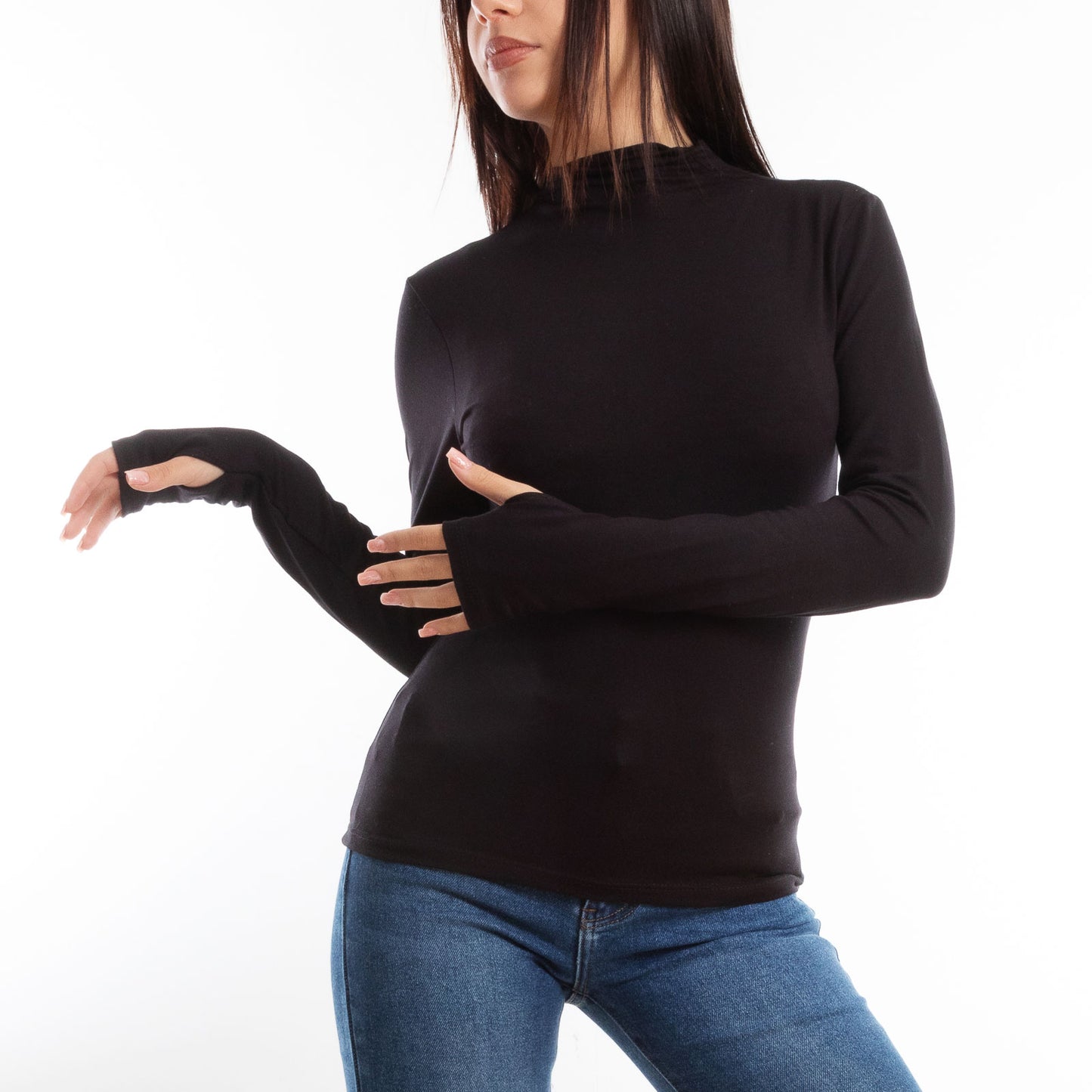 toocool maglia donna blusa maniche lunghe foro per pollice vi 5255