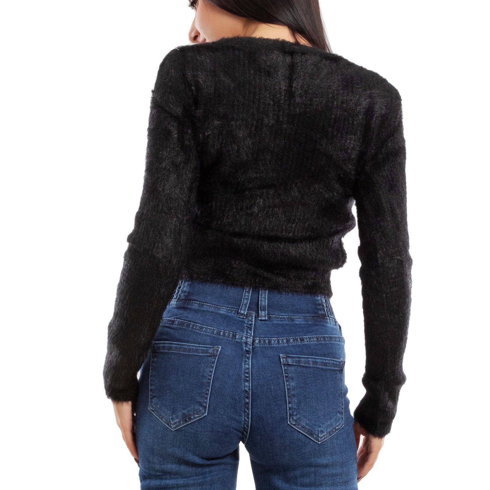 toocool maglione donna peloso pullover corto aderente invernale scollo v toocool 9390 nero sm