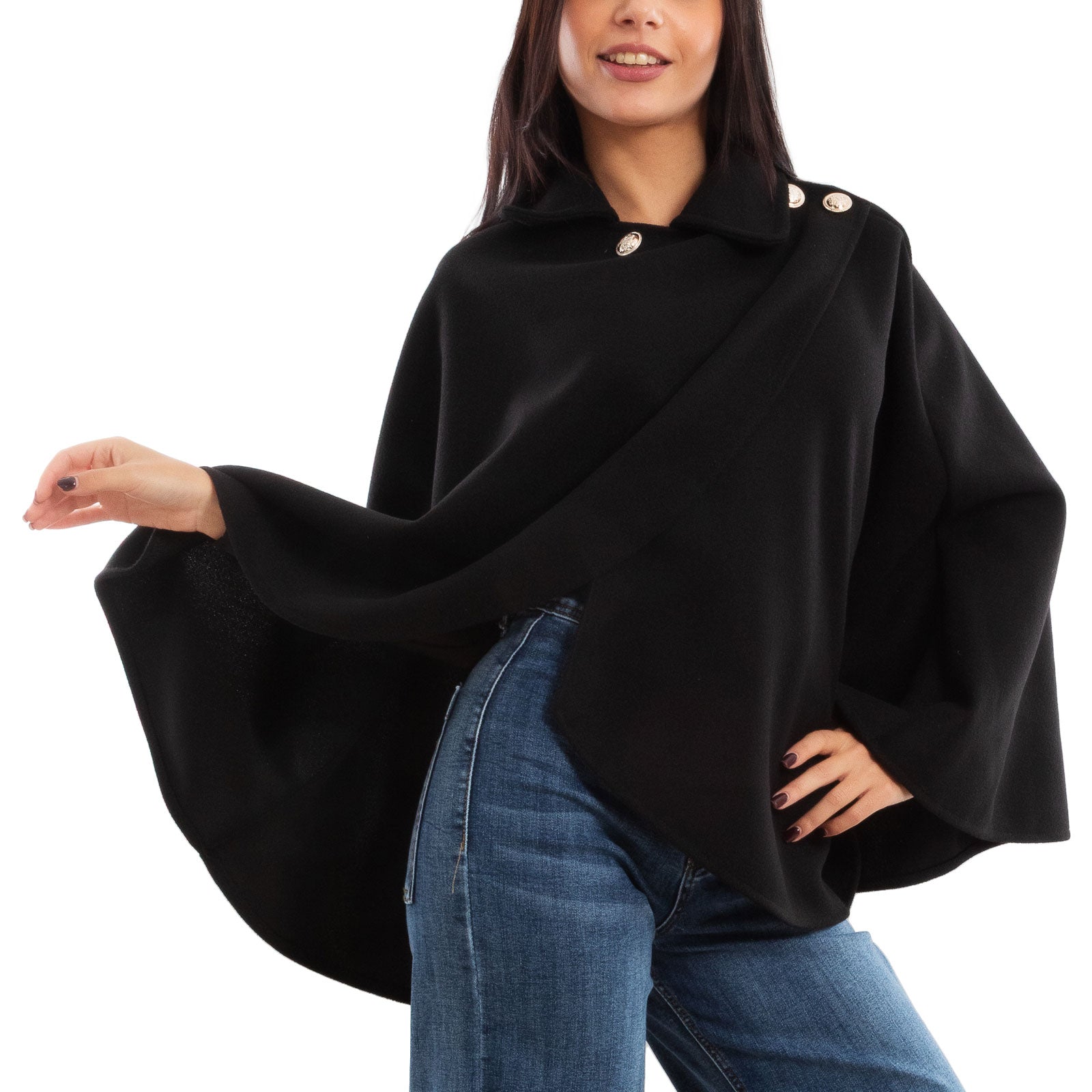 toocool mantellina poncho donna elegante bottoni dorati cape a portafoglio vb 5693