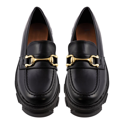toocool mocassini donna platform con suola carrarmato scarpe penny loafer in similpelle lucida con morsetto dorato q1032