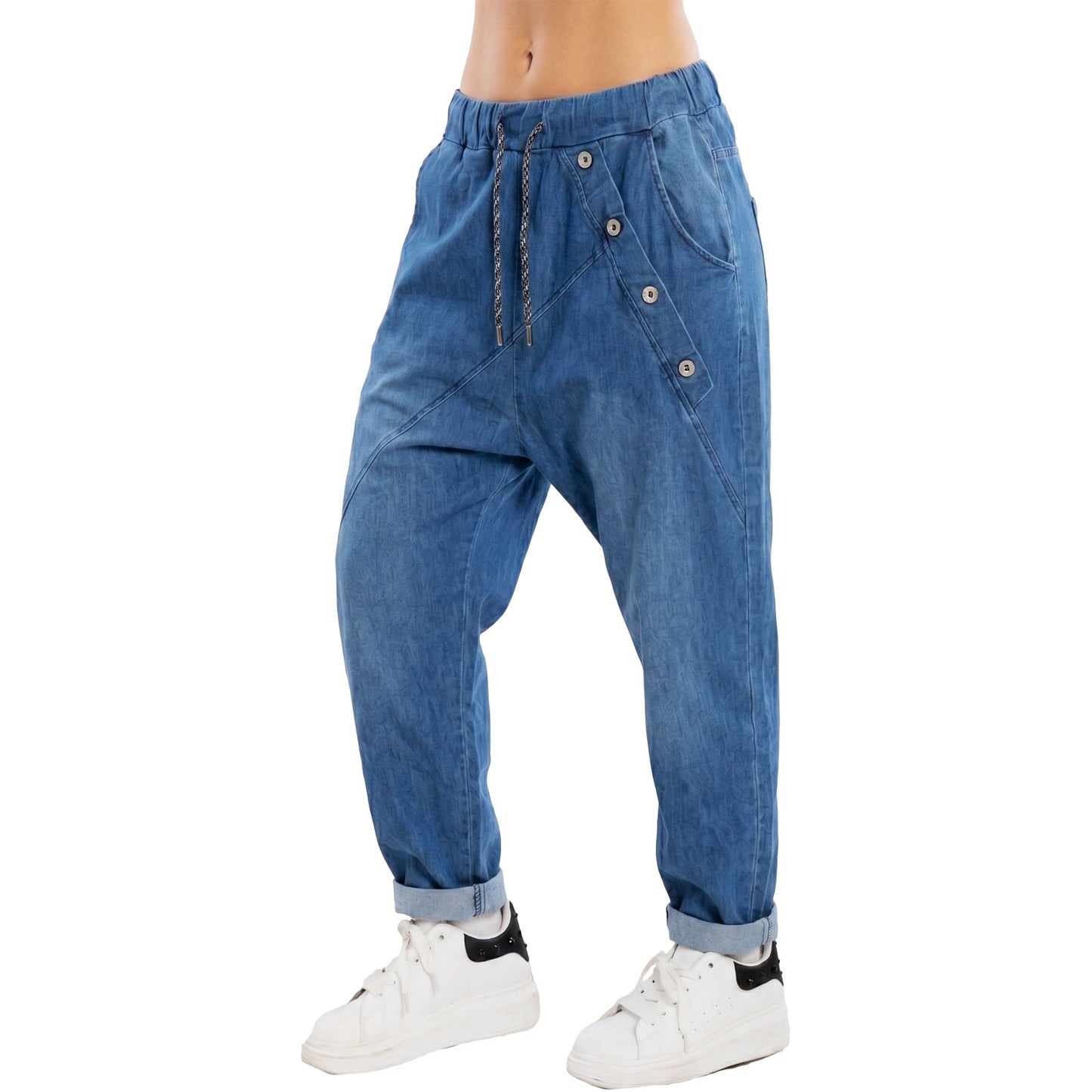 toocool pantaloni harem effetto jeans donna denim cavallo basso toocool 7107a blu taglia unica