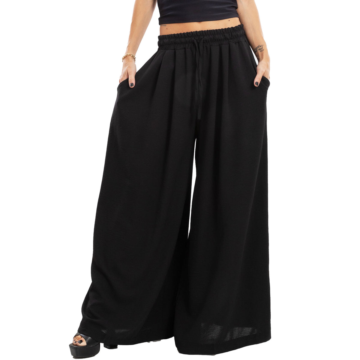 toocool pantaloni palazzo donna ampi estivi leggeri casual boho toocool vb 20214 nero taglia unica