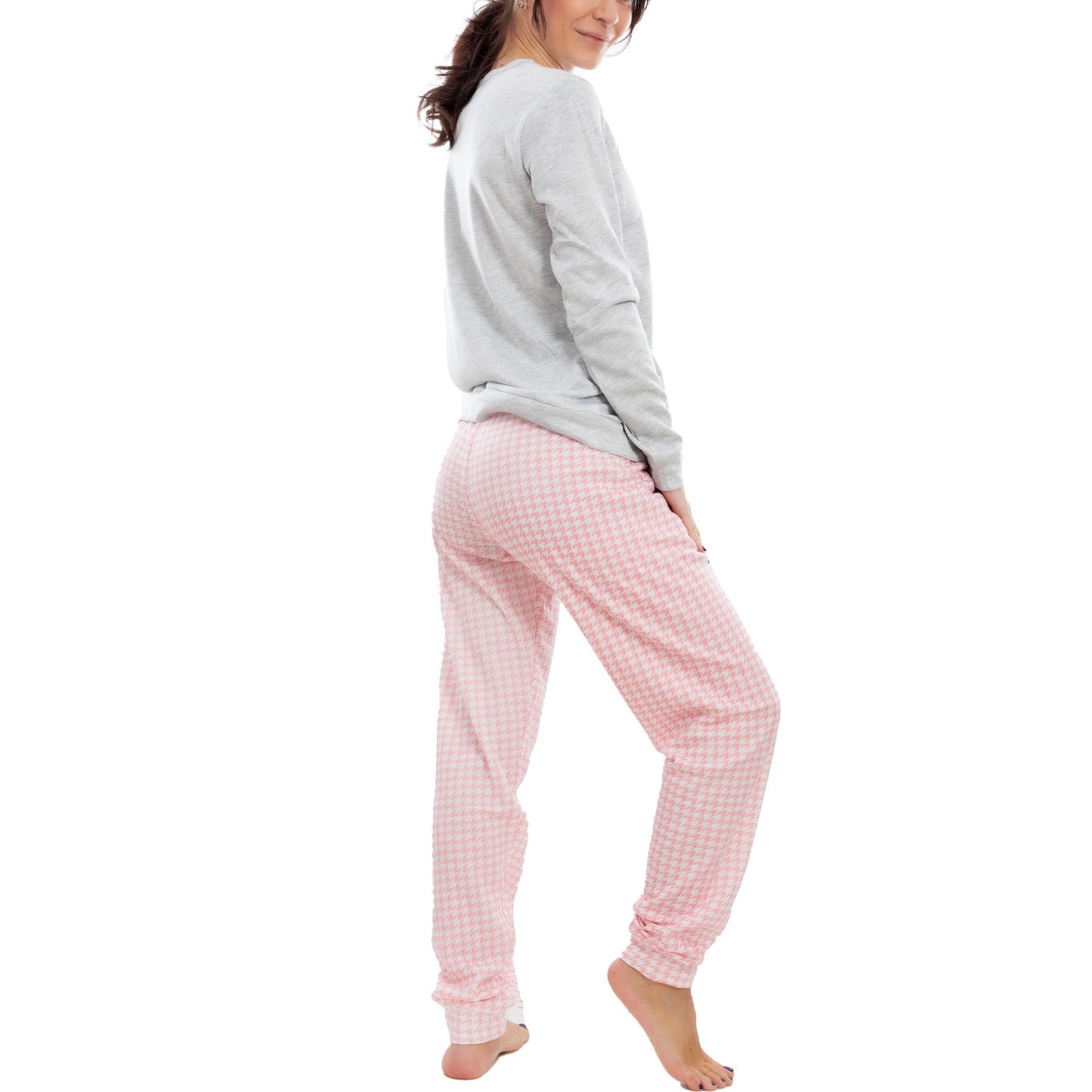 toocool pigiama donna felpato pied de poule maniche lunghe pantaloni completo 2 pezzi toocool c1505 grigio chiaro s