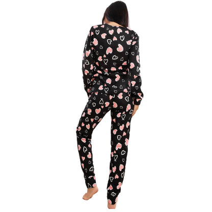 toocool pigiama donna invernale felpato cuori maniche lunghe pantaloni caldo cotone toocool q1039 nero s