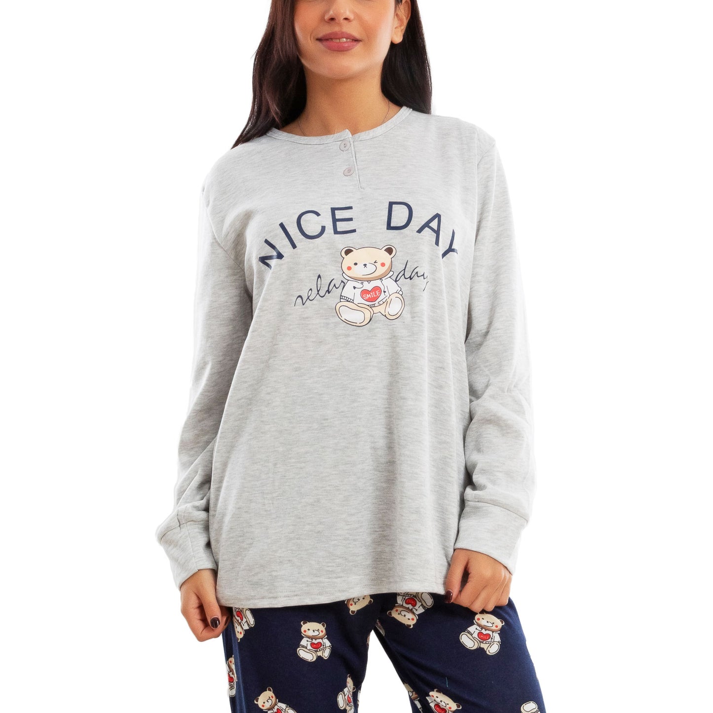 toocool pigiama donna invernale felpato orsetto maniche lunghe pantaloni caldo cotone toocool q2251 grigio m