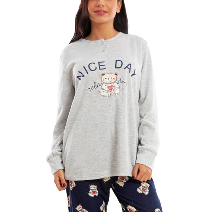 toocool pigiama donna invernale felpato orsetto maniche lunghe pantaloni caldo cotone toocool q2251 grigio m