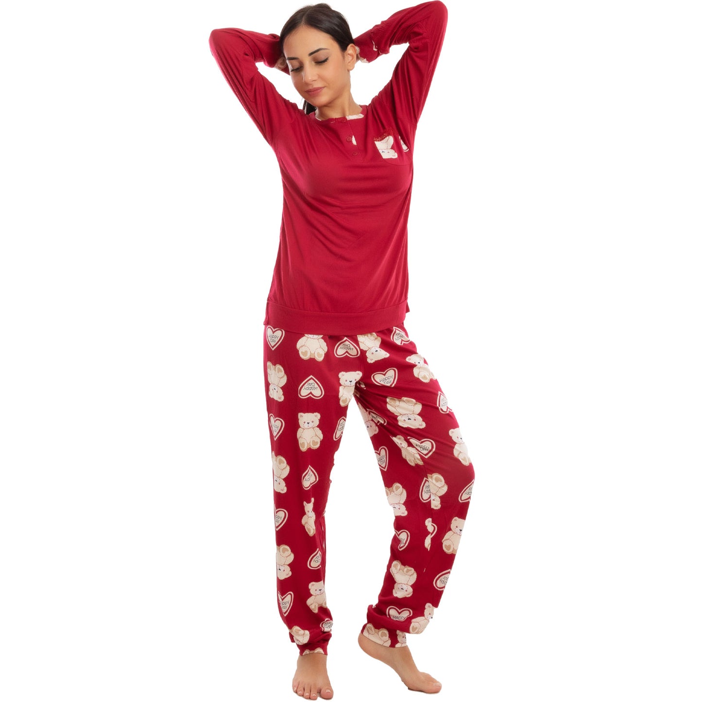 toocool pigiama donna leggero morbido orsetti maniche lunghe pantaloni completo 2 pezzi toocool k 687 rosso s