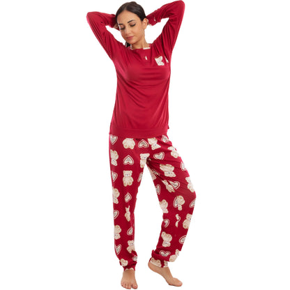 toocool pigiama donna leggero morbido orsetti maniche lunghe pantaloni completo 2 pezzi toocool k 687 rosso s
