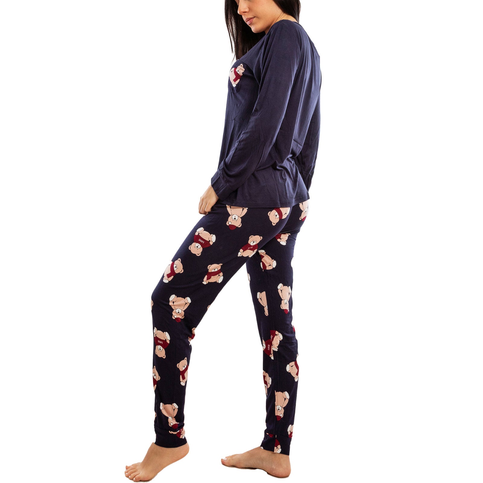 toocool pigiama donna lungo completo due pezzi maglia maniche lunghe pantaloni fantasia orsetti toocool e2600