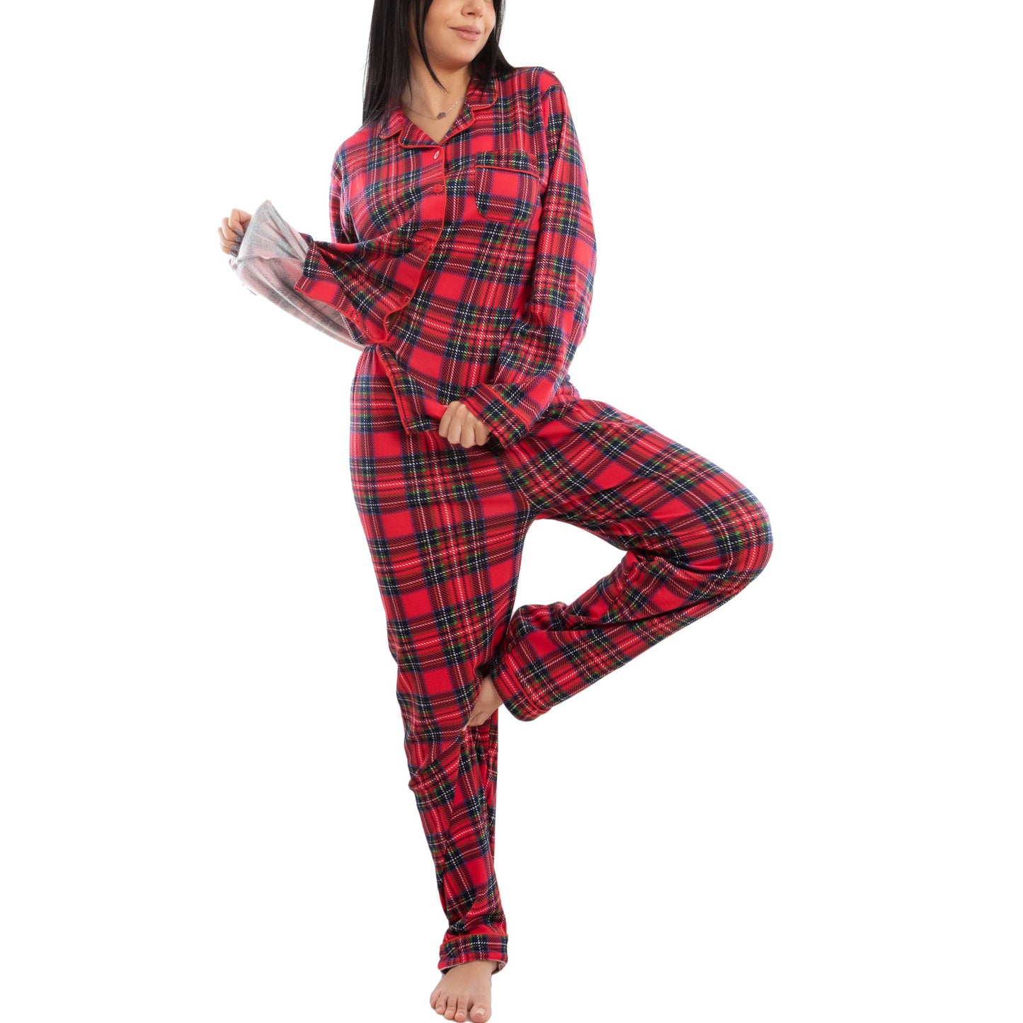 toocool pigiama donna scozzese rosso manica lunga invernale natalizio plaid completo toocool d3103 rosso m