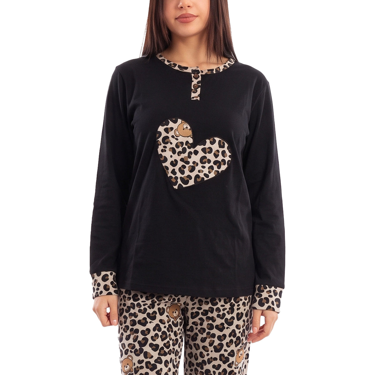 toocool pigiama felpato donna invernale stampa animalier cuore toocool q1060 nero xl