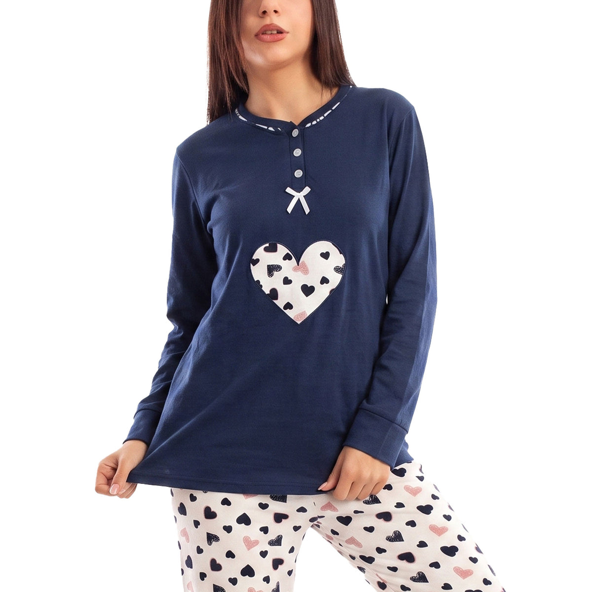toocool pigiama felpato donna manica lunga caldo invernale cuori toocool q2225 blu m