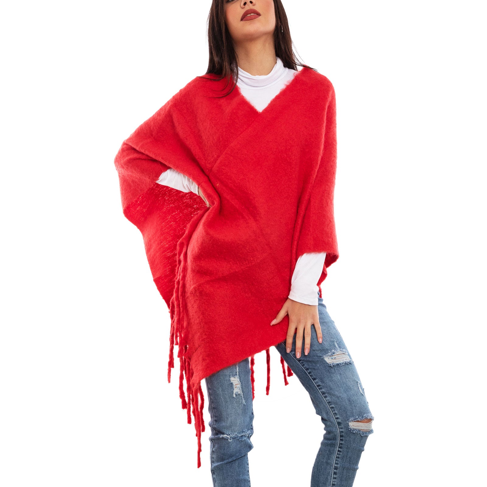 toocool poncho donna coprispalle mantella tricot caldo frange scialle lana toocool bs a301 nero taglia unica