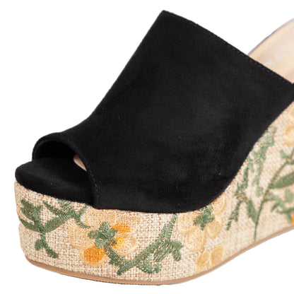 toocool sabot donna zeppa alta e plateau sandali mule open toe scamosciata ricamo floreale boho chict toocool ad5c z1241 nero 36