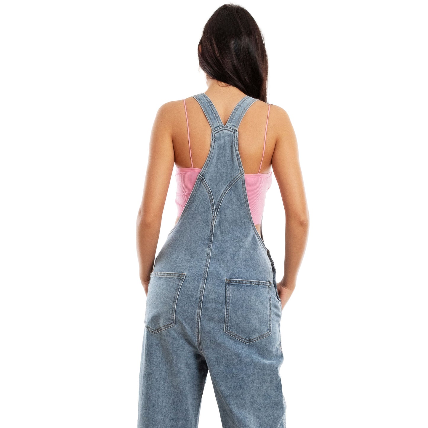 toocool salopette jeans donna palazzo tuta intera denim wide leg bretelle regolabili multitasche casual streetwear toocool vi 6633 blu chiaro s