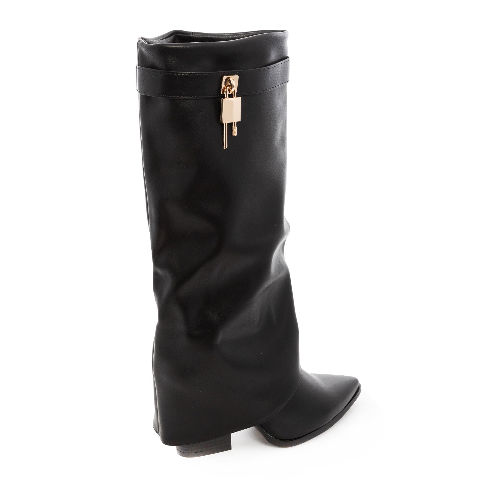 toocool stivali donna al ginocchio gambale a tubo lucchetto dorato stivali a punta pelle sintetica shark style toocool g698 nero 36