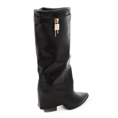 toocool stivali donna al ginocchio gambale a tubo lucchetto dorato stivali a punta pelle sintetica shark style toocool g698 nero 36