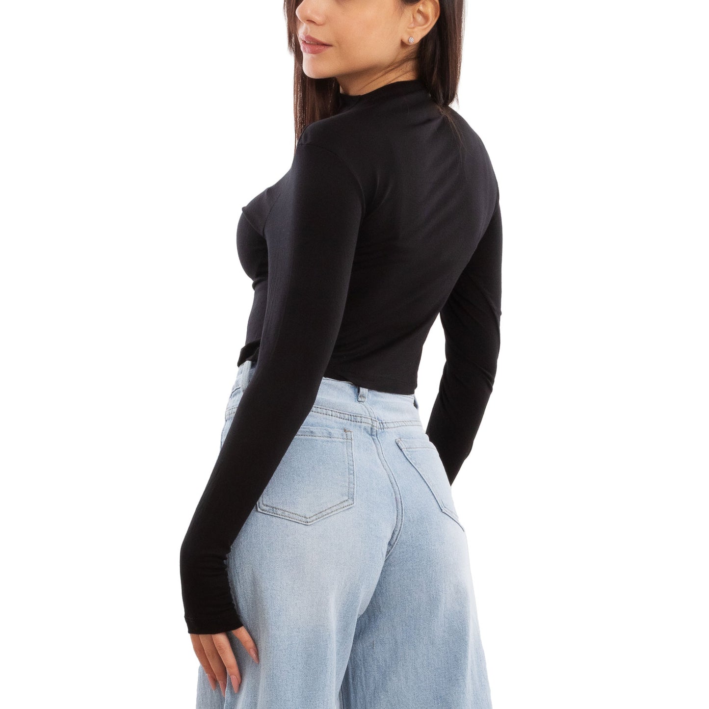 toocool top donna crop corto maniche lunghe foro per pollice blusa toocool vi 5317 nero sm