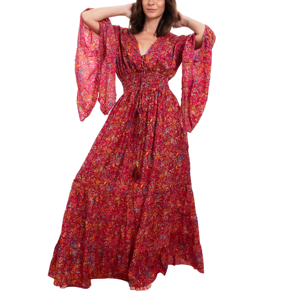 toocool vestito lungo donna abito boho chic fantasia etnica toocool rk 2021 rosso sl