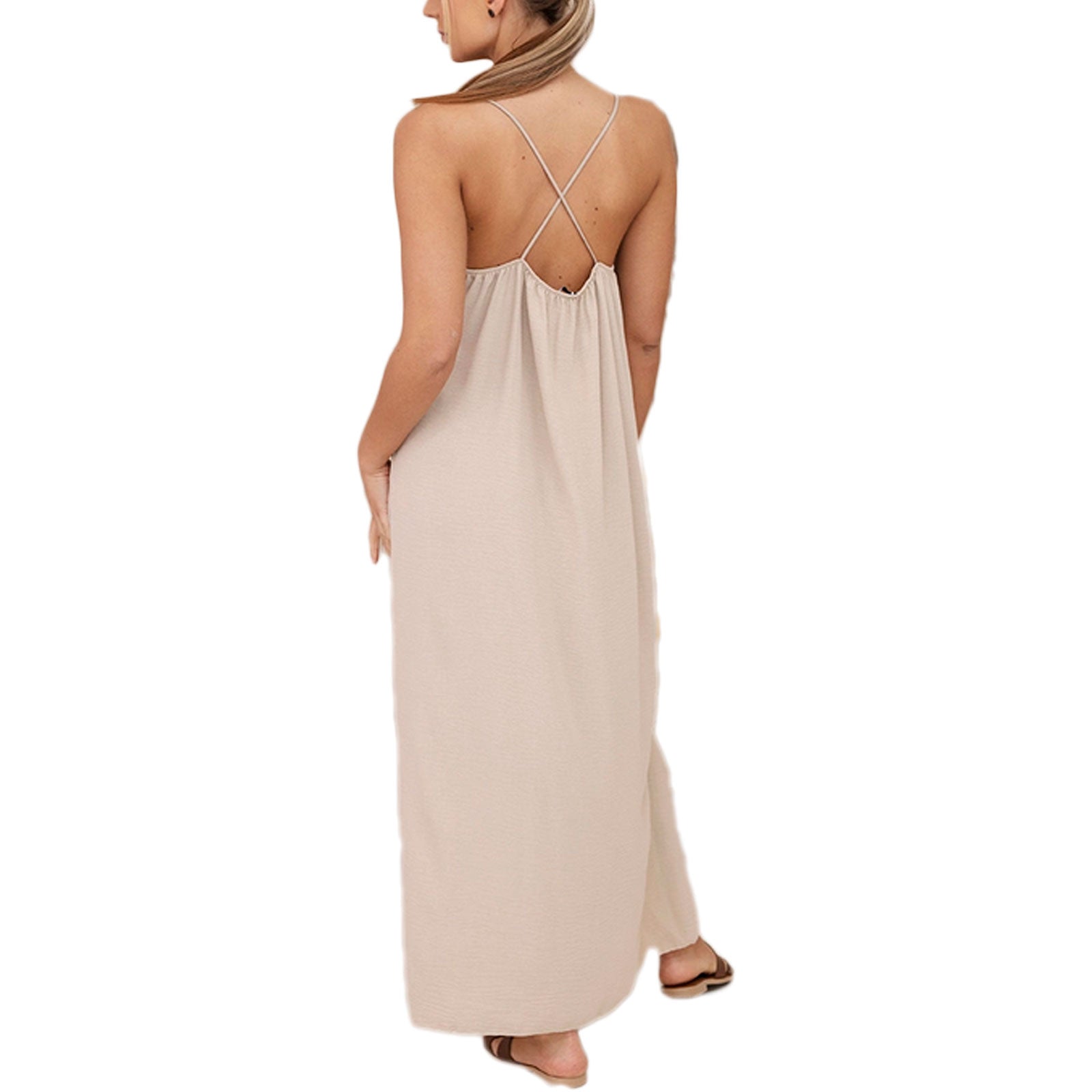 toocool vestito lungo donna estivo abito maxi spalline sottili spacchi laterali vb 6418