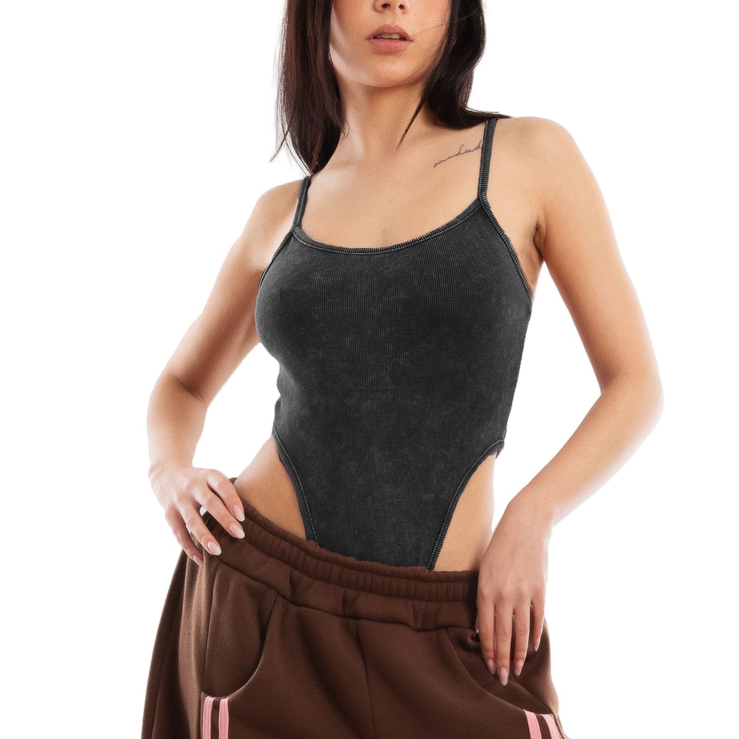 toocool body donna costine sgambato effetto lavato distressed canotta intima elasticizzata design high cut treetwear casual toocool vs1303 nero sm