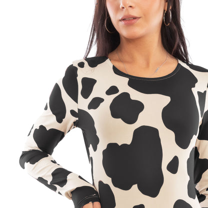 toocool body donna scollato fantasia stampa mucca muccata maniche lunghe toocool xys3638 nero sm
