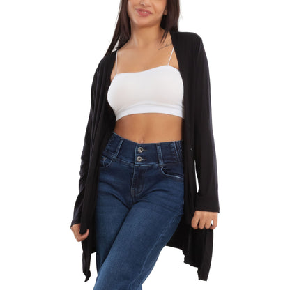 toocool cardigan lungo donna elegante coprispalle spolverino bottoni manica lunga toocool vb 4222 nero sl