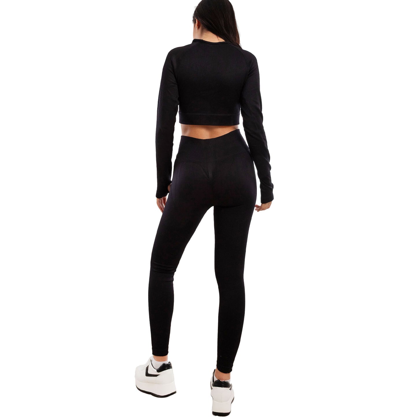 toocool completo sportivo donna 2 pezzi set palestra seamless costine top crop foro per pollice leggings push up vita alta toocool s90077 nero sm