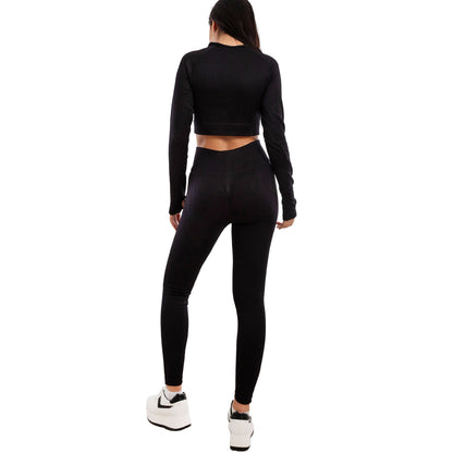 toocool completo sportivo donna 2 pezzi set palestra seamless costine top crop foro per pollice leggings push up vita alta toocool s90077 nero sm
