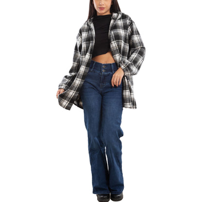 toocool giacca donna blazer felpa cardigan flanella cappuccio scozzese quadri toocool vi 5790 nero sl