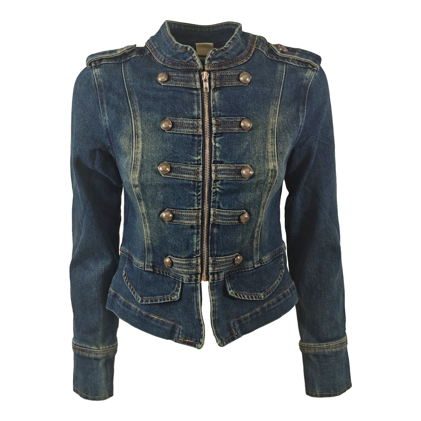 toocool giacca giubbotto jeans donna stile militare zip toocool jf672a blu xs