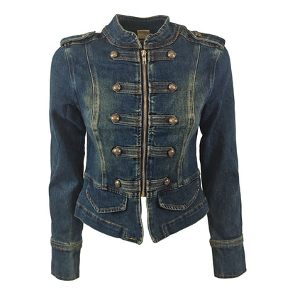 toocool giacca giubbotto jeans donna stile militare zip toocool jf672a blu xs