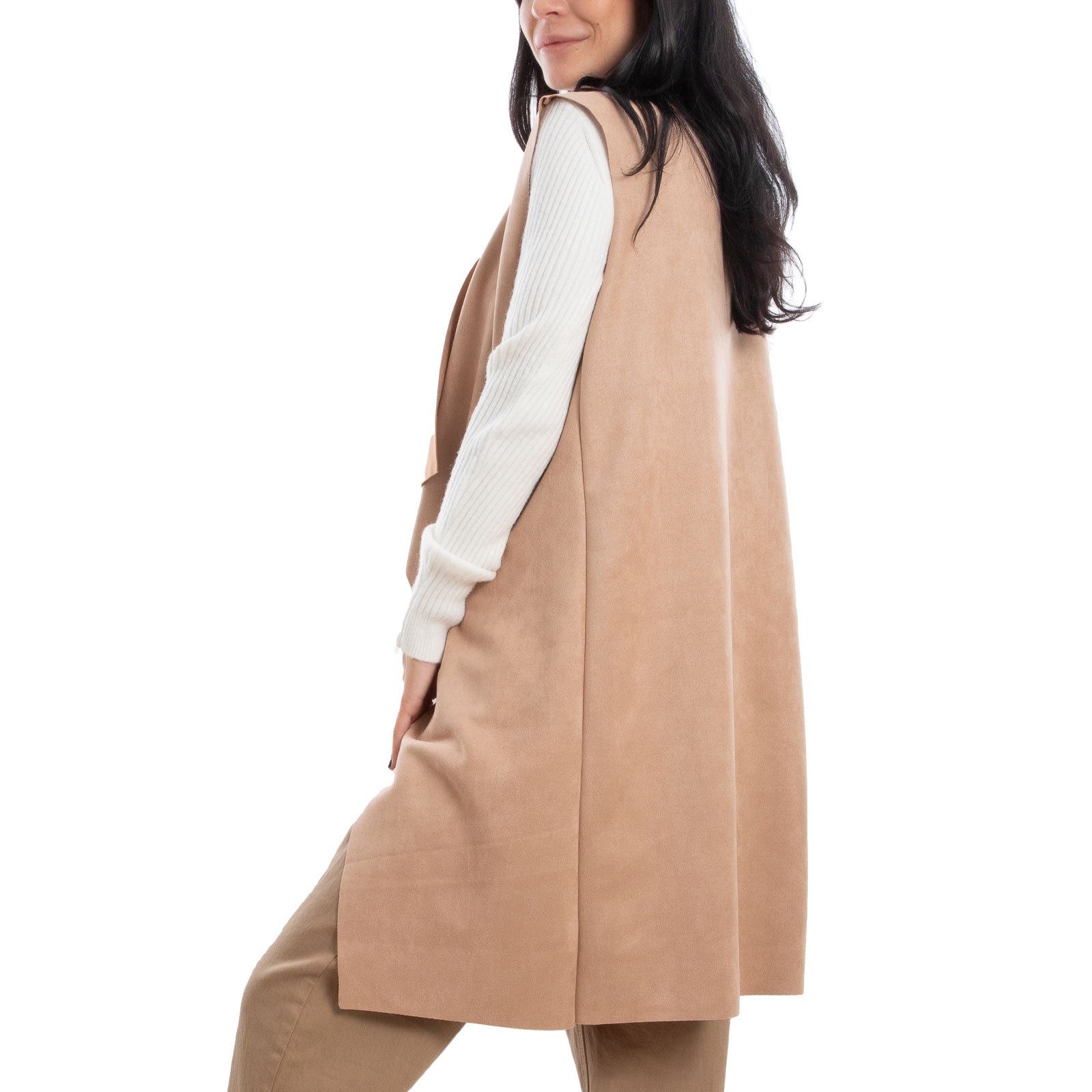 immagine-6-toocool-gilet-lungo-donna-scamosciato-smanicato-vi-3601