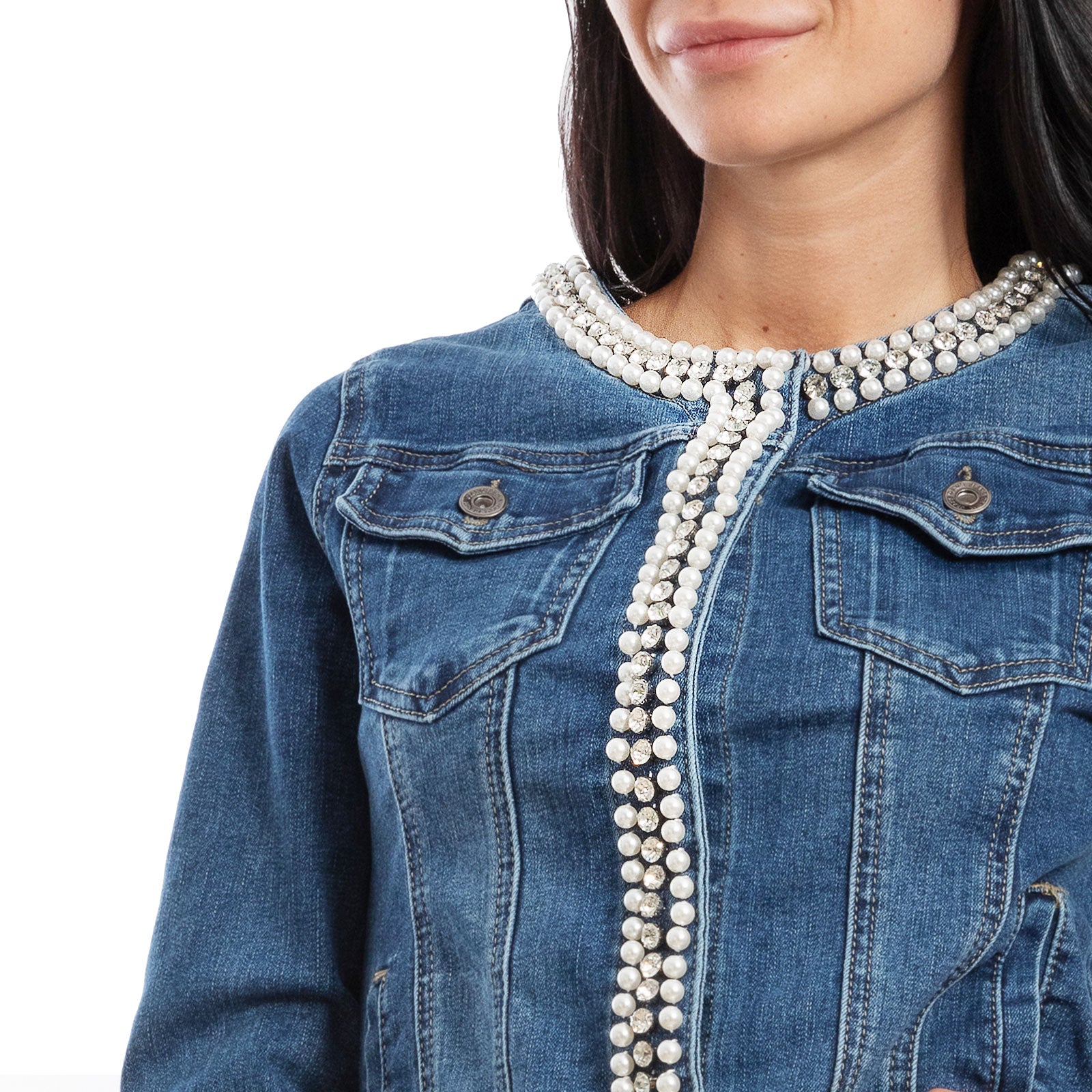 toocool giubbotto donna giacca jeans denim giacchetto giubbino perle toocool